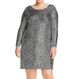 Michael Kors Black and Silver Plus Size Animal Print Sheath Dress NWT Si…